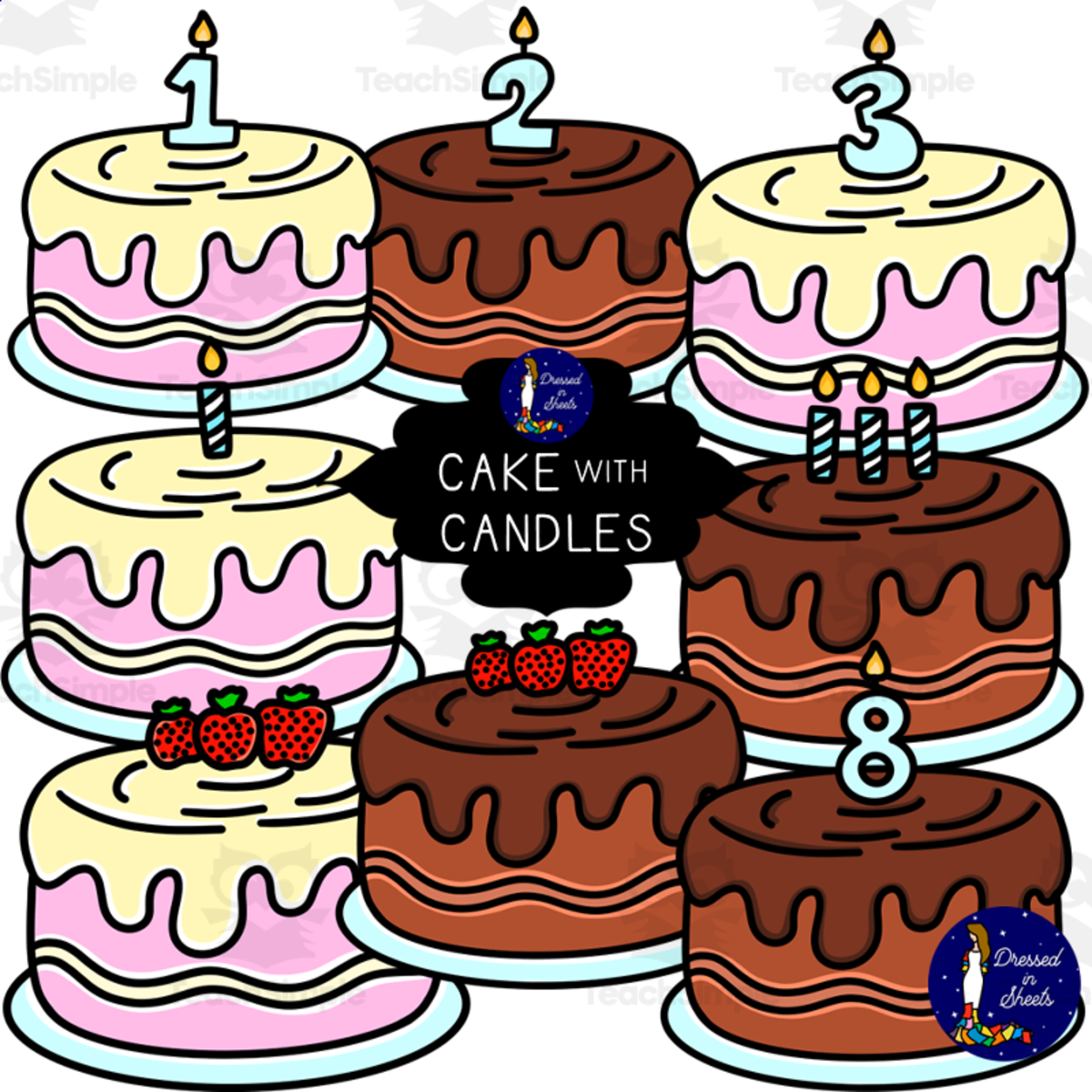 An educational teaching resource from Soumara Siddiqui entitled Cake with Candles Clip Art downloadable at Teach Simple.