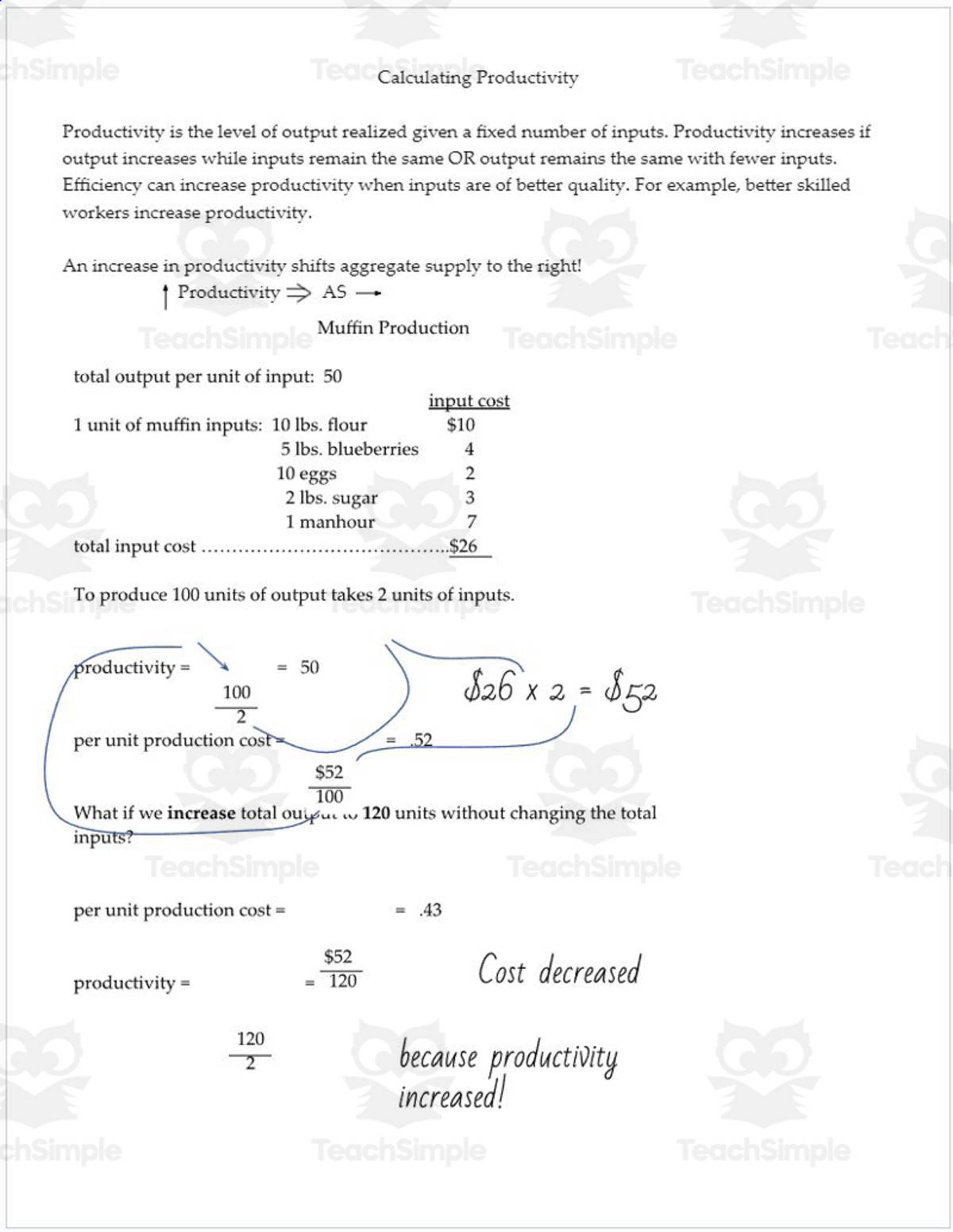 An educational teaching resource from Rose Molina entitled Calculating Productivity downloadable at Teach Simple.