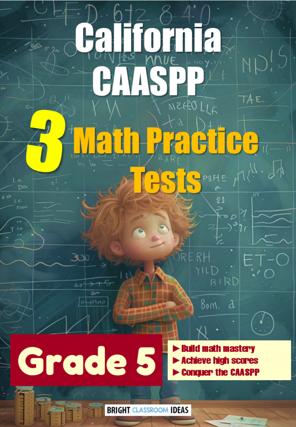 An educational teaching resource from Bright Classroom Ideas Marketplace entitled California CAASPP 3 Math Practice Tests for Grade 5 downloadable at Teach Simple.