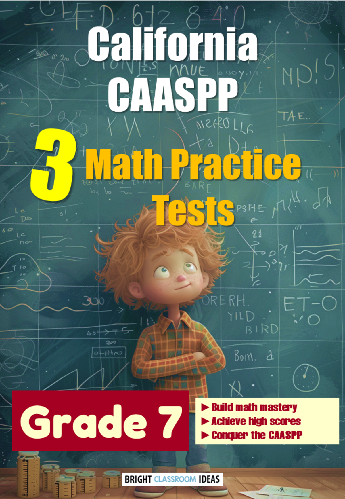An educational teaching resource from Bright Classroom Ideas Marketplace entitled California CAASPP 3 Math Practice Tests for Grade 7 downloadable at Teach Simple.