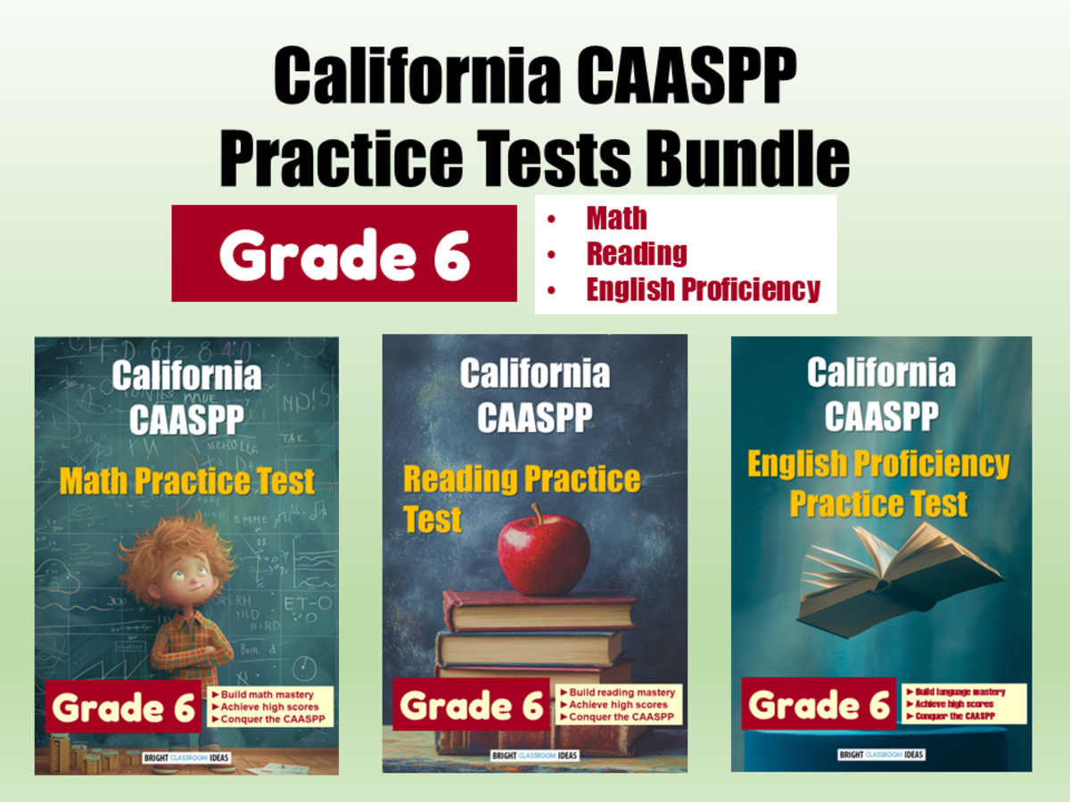 An educational teaching resource from Bright Classroom Ideas Marketplace entitled California CAASPP Practice Tests Bundle for Grade 6 downloadable at Teach Simple.