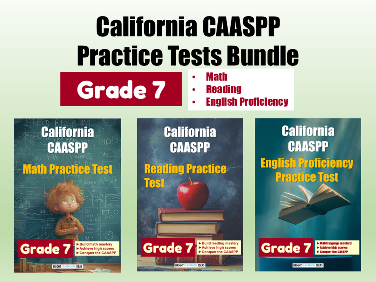 An educational teaching resource from Bright Classroom Ideas Marketplace entitled California CAASPP Practice Tests Bundle for Grade 7 downloadable at Teach Simple.