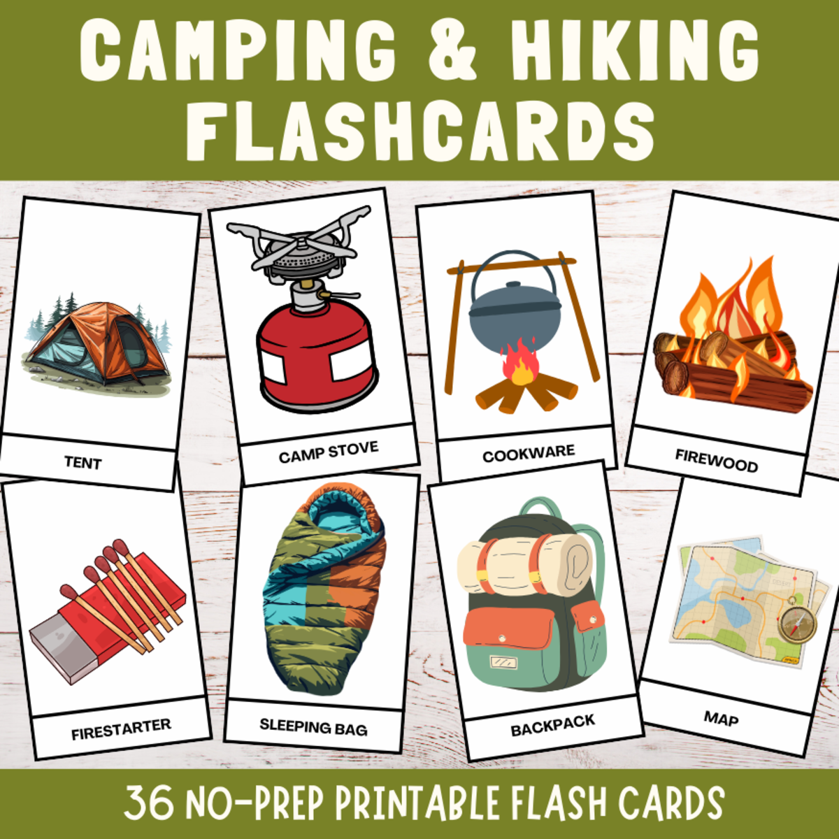 An educational teaching resource from Perfect_Printables entitled Camping & Hiking Flashcards: Outdoor activities Cards for ESL downloadable at Teach Simple.