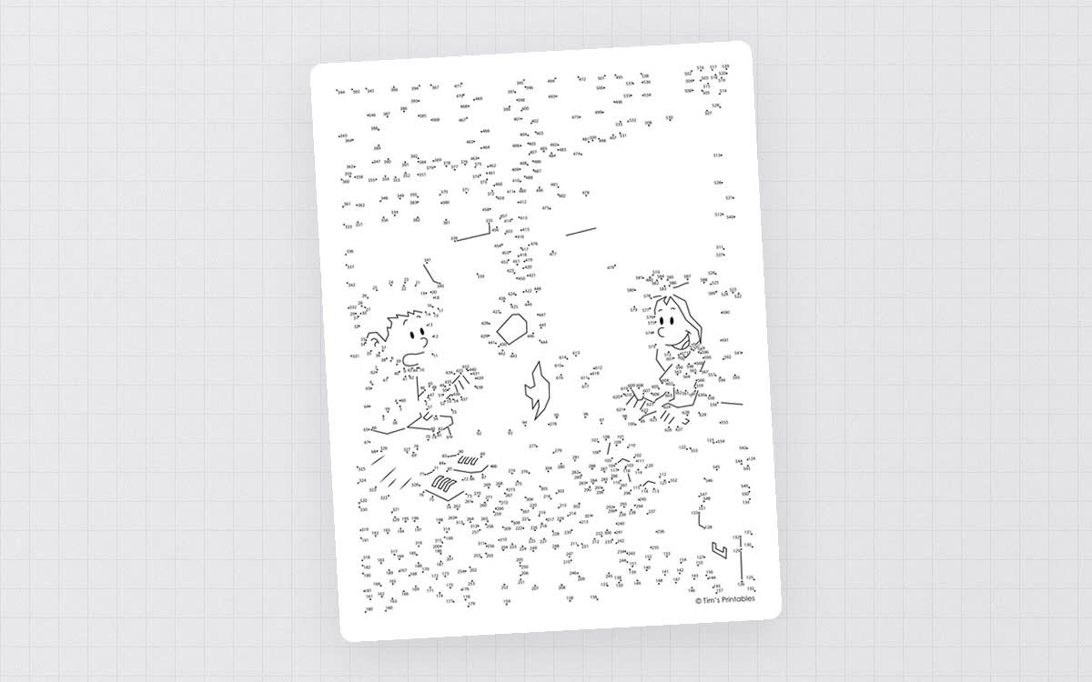 An educational teaching resource from Tim's Printables entitled Camping Extreme Dot-to-Dot / Connect the Dots PDF downloadable at Teach Simple.