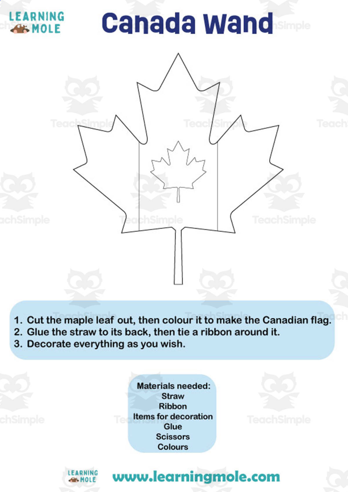 An educational teaching resource from Educational Voice entitled Canada Wand Activity downloadable at Teach Simple.