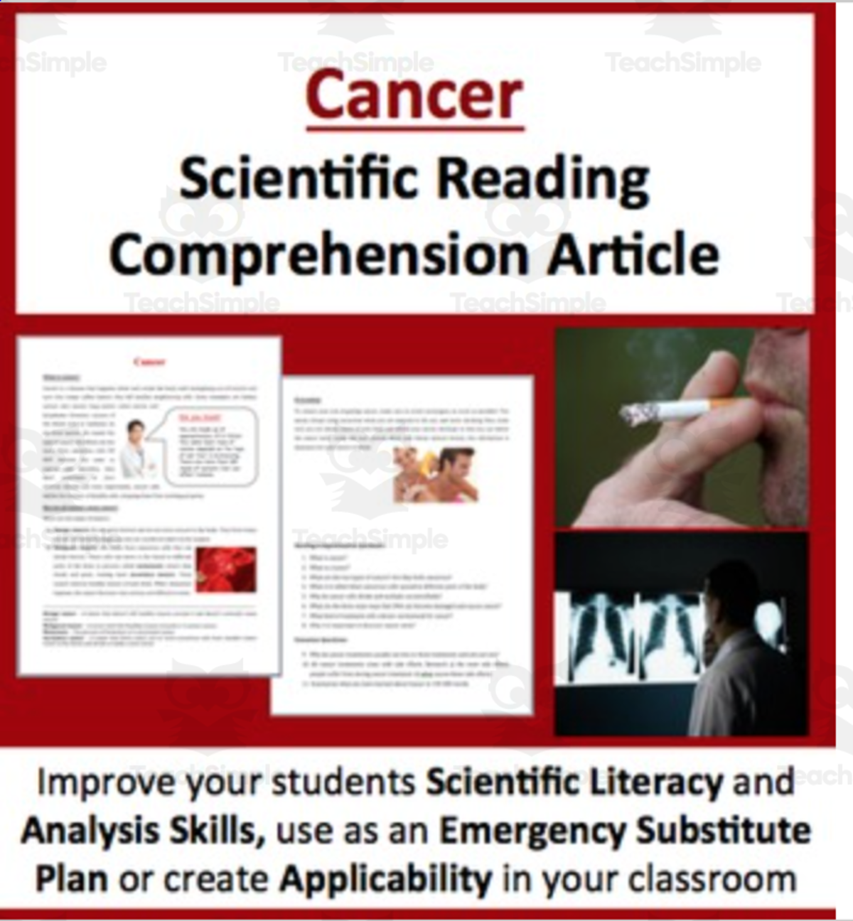 An educational teaching resource from Teach With Fergy entitled Cancer - Digital Science Reading Comprehension Article - Grade 8 and above downloadable at Teach Simple.
