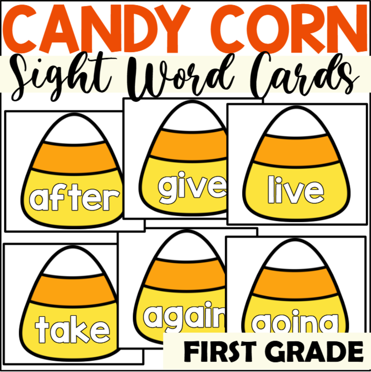 An educational teaching resource from The Connett Connection entitled Candy Corn Sight Word Cards for First Grade downloadable at Teach Simple.