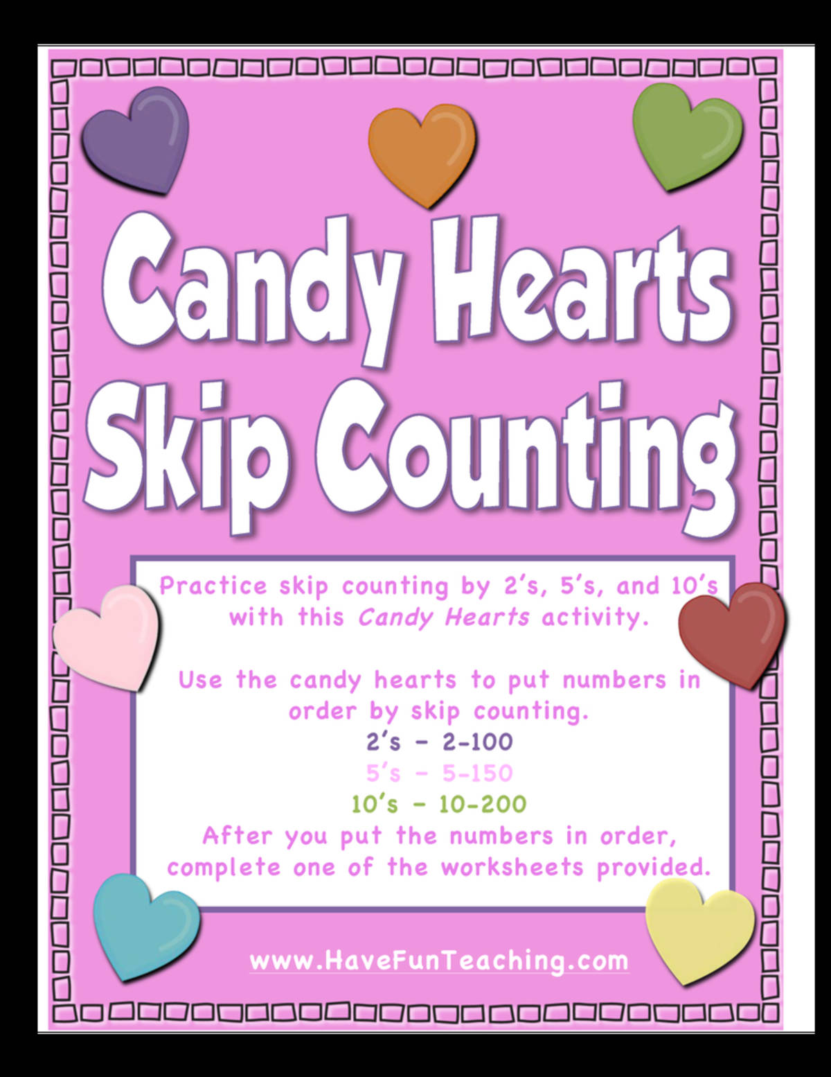 An educational teaching resource from Have Fun Teaching entitled Candy Hearts Skip Counting Activity downloadable at Teach Simple.