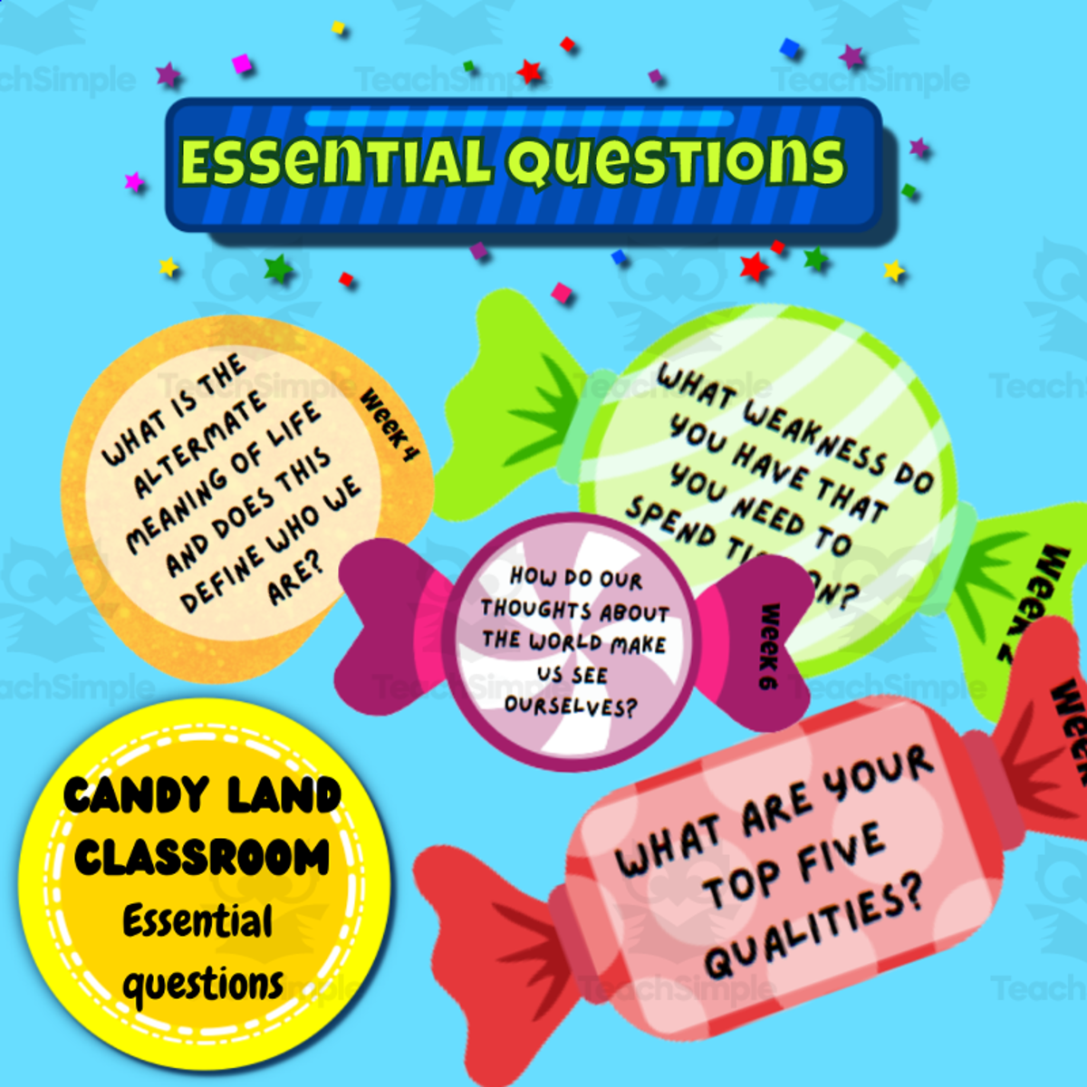 An educational teaching resource from Ezee 101 entitled Candy land classroom essential questions downloadable at Teach Simple.