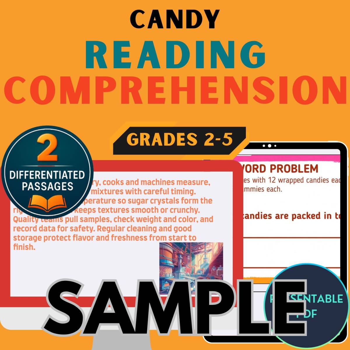 An educational teaching resource from Cored Education entitled Candy Presentable PDF Reading Comprehension 1 Lesson Sample downloadable at Teach Simple.