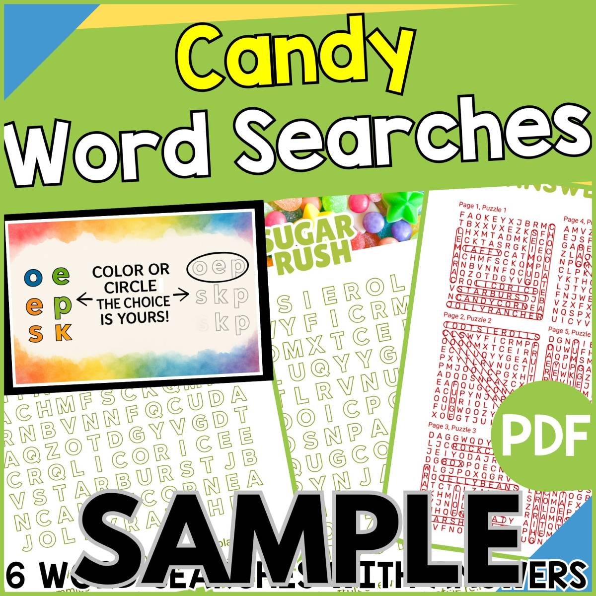 An educational teaching resource from Cored Education entitled Candy Word Search – 1-Page Sample (Grades 2–5) downloadable at Teach Simple.