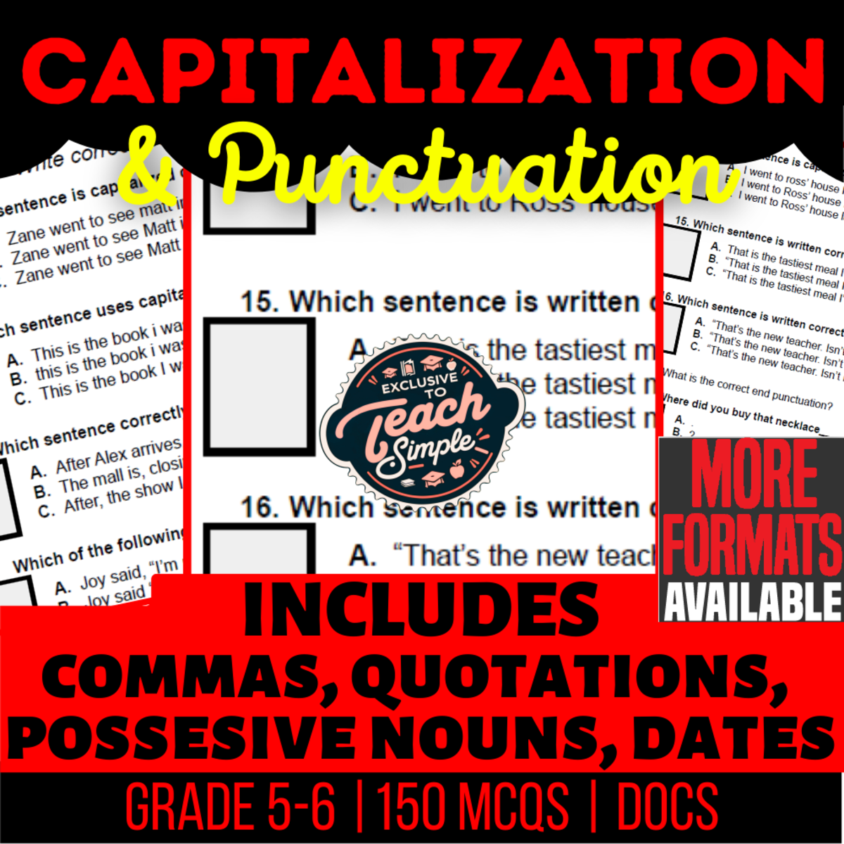 An educational teaching resource from Cored Education entitled Capitalization and Punctuation Practice Questions Grade 5-6 (Docs) downloadable at Teach Simple.