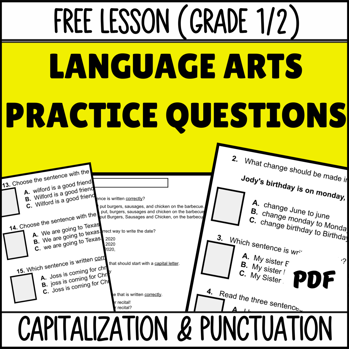 An educational teaching resource from Cored Education entitled Capitalization and Punctuation Sample - Grades 1-2 Grammar (PDF) downloadable at Teach Simple.