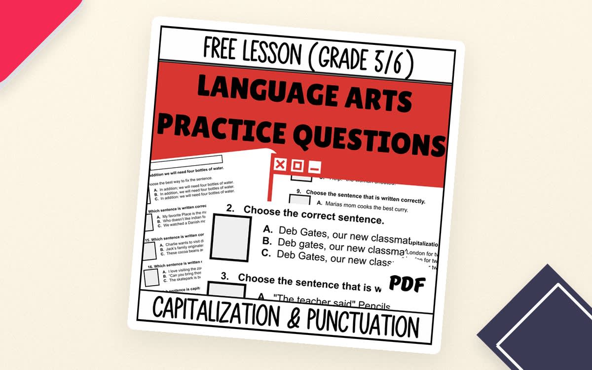 An educational teaching resource from Cored Education entitled Capitalization and Punctuation Sample Lesson Grade 5-6 (PDF) downloadable at Teach Simple.