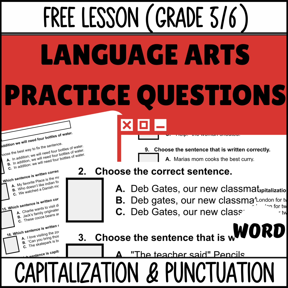 An educational teaching resource from Cored Education entitled Capitalization and Punctuation Sample Lesson Grade 5-6 (Word) downloadable at Teach Simple.