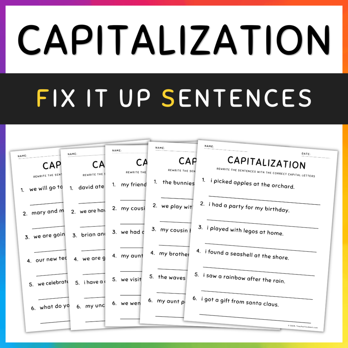 An educational teaching resource from TeacherYouWant entitled Capitalization Practice and Activities, 2nd Grade Grammar Worksheets downloadable at Teach Simple.
