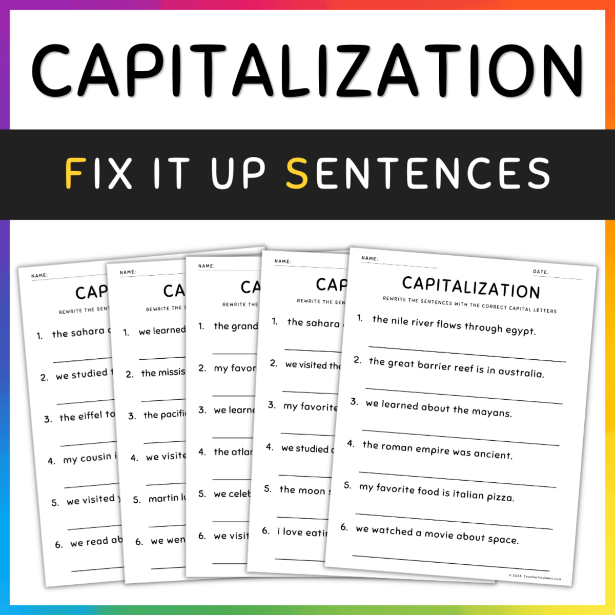 An educational teaching resource from TeacherYouWant entitled Capitalization Practice and Activities, 3rd Grade Grammar Worksheets downloadable at Teach Simple.