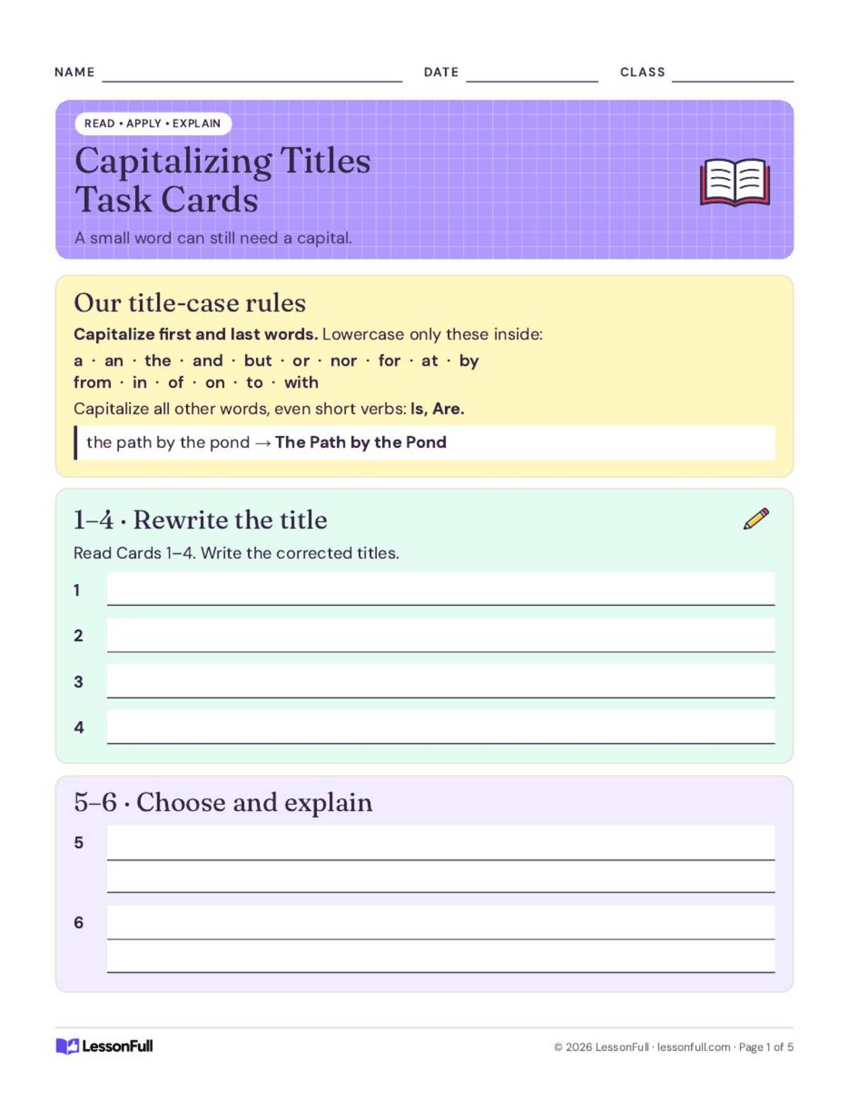 Capitalizing Titles Task Cards preview