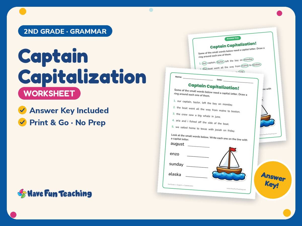 Captain Capitalization Worksheet – 2nd Grade Grammar Practice preview
