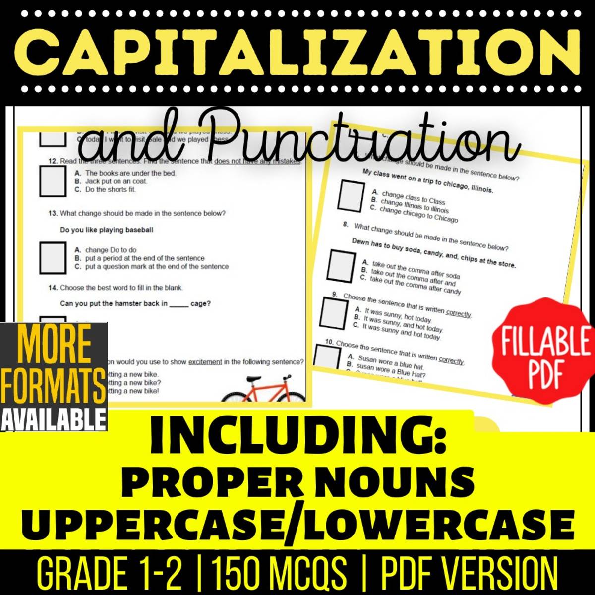 An educational teaching resource from Cored Education entitled Captitalization and Punctuation Practice Questions Grades 1-2 Fillable downloadable at Teach Simple.