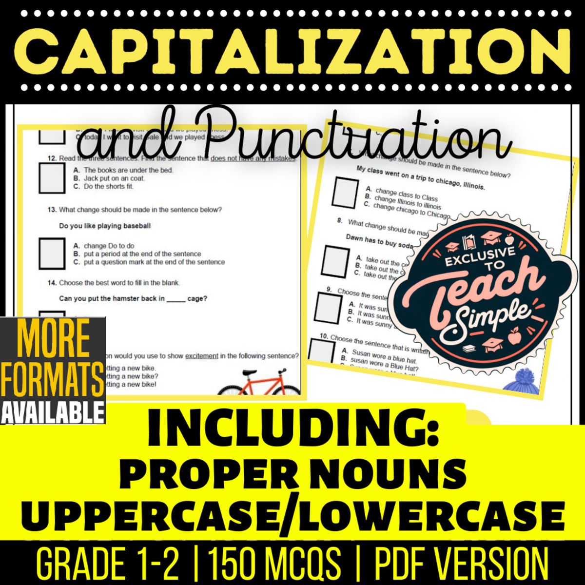 An educational teaching resource from Cored Education entitled Captitalization and Punctuation Practice Questions - Grades 1-2 (PDF) downloadable at Teach Simple.