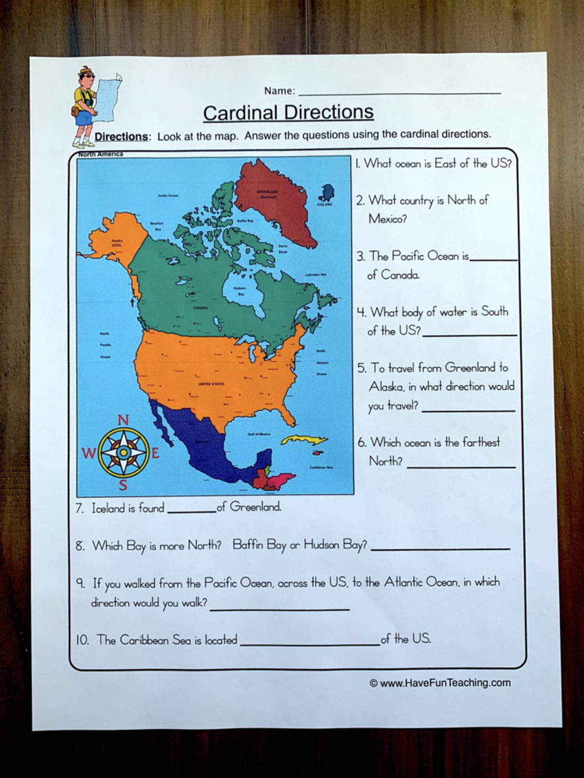 An educational teaching resource from Have Fun Teaching entitled Cardinal Directions Worksheet – Map Skills Practice downloadable at Teach Simple.