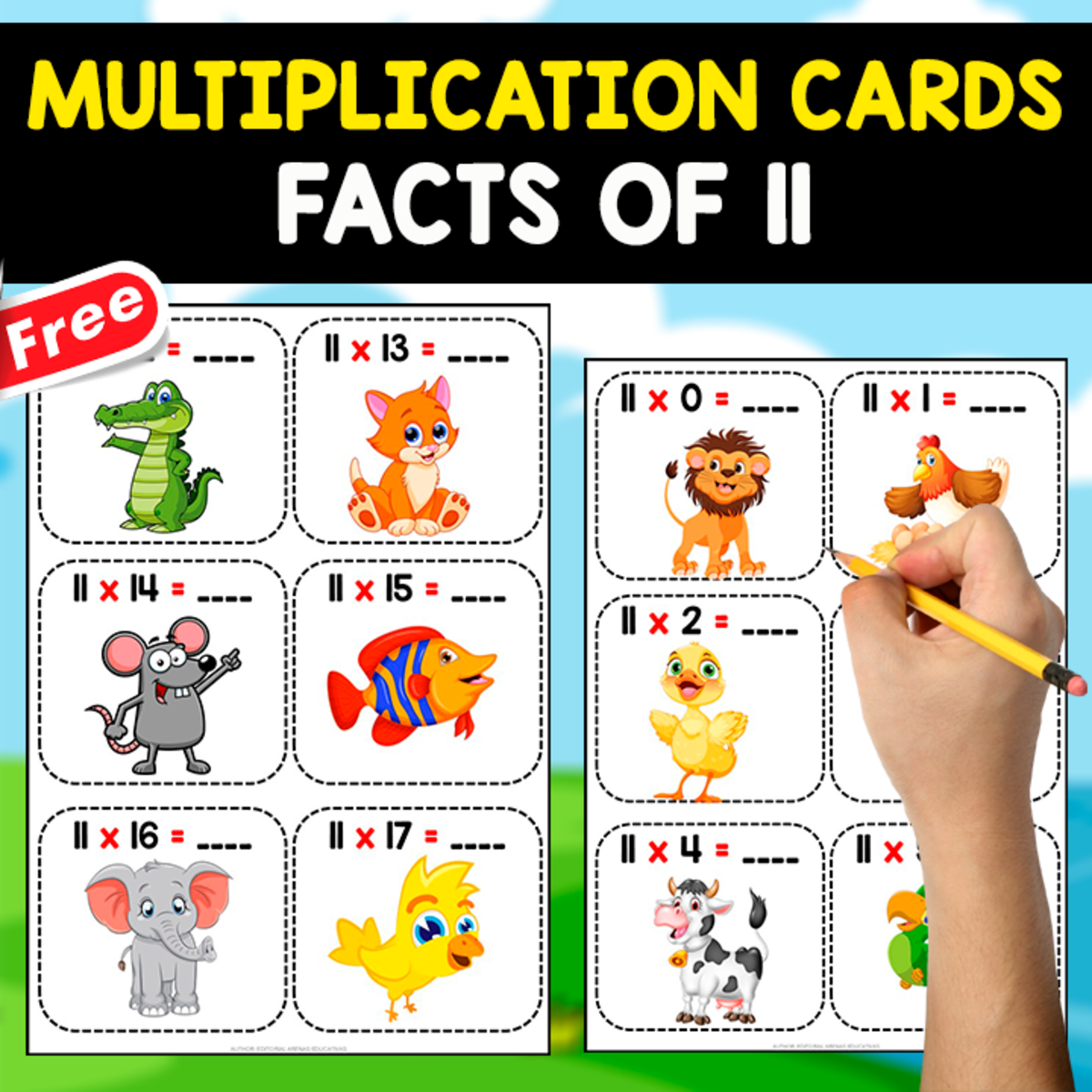 An educational teaching resource from EDITORIAL LAURA EDUCA entitled CARDS OF MULTIPLICATION OF 11 | 20 FREE FLASHCARDS downloadable at Teach Simple.