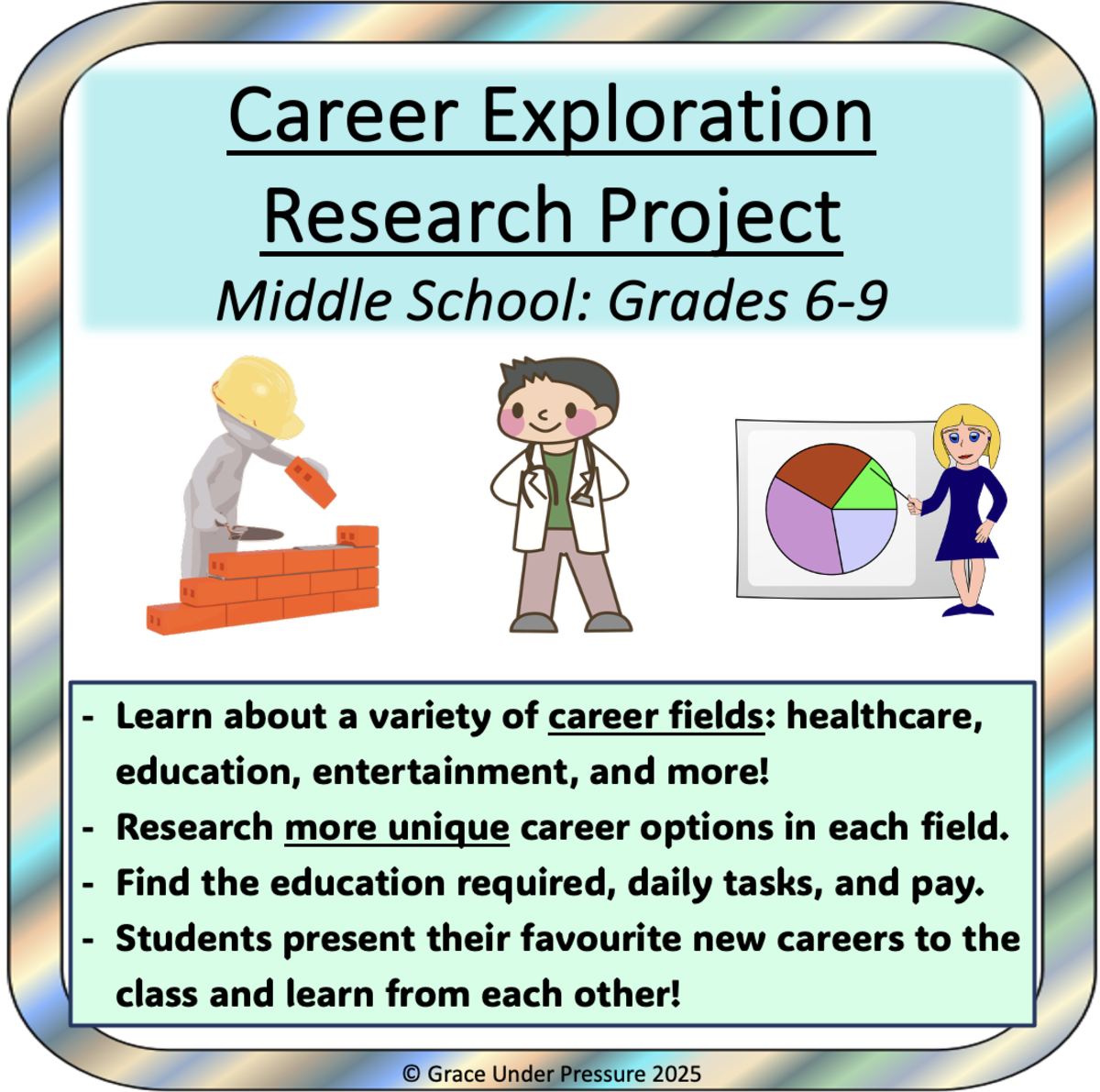 An educational teaching resource from Grace Under Pressure entitled Career Exploration: Inquiry Project Vocational Studies Jobs downloadable at Teach Simple.