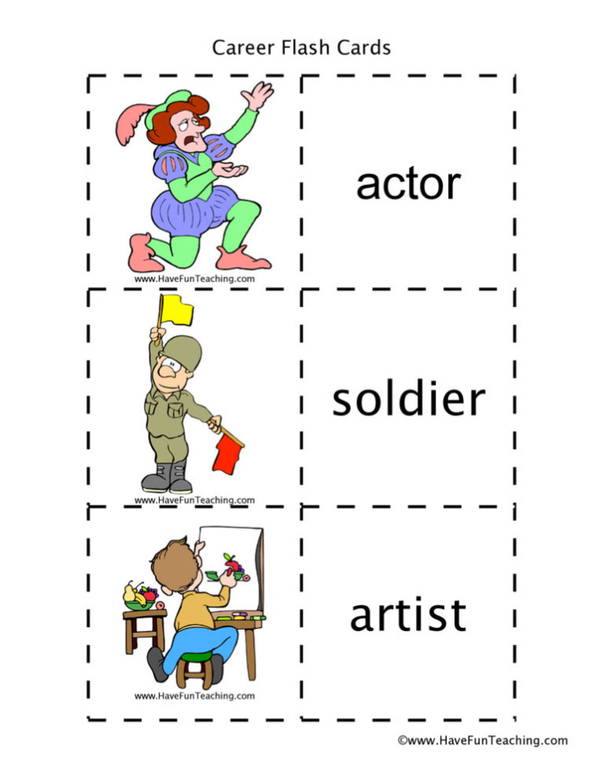 An educational teaching resource from Have Fun Teaching entitled Career Flash Cards downloadable at Teach Simple.