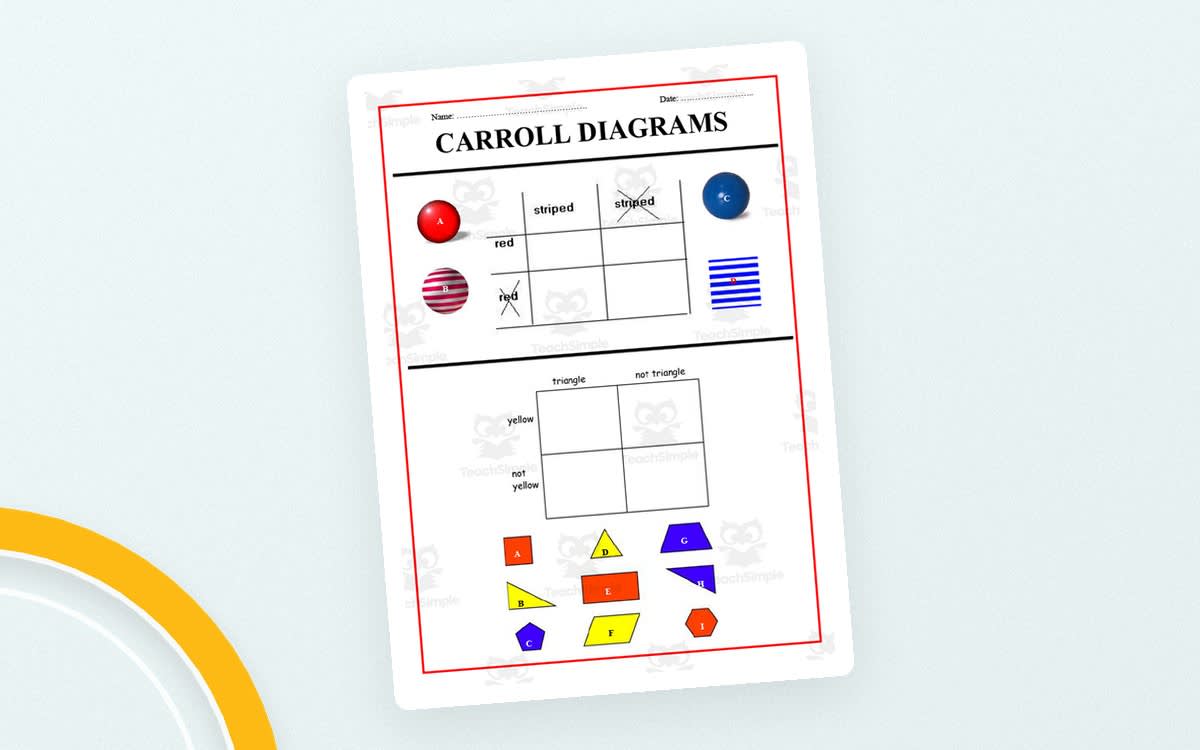 An educational teaching resource from Elementary Resources 4 U entitled Carroll Diagrams – Maths Patterns & Shape Attributes downloadable at Teach Simple.
