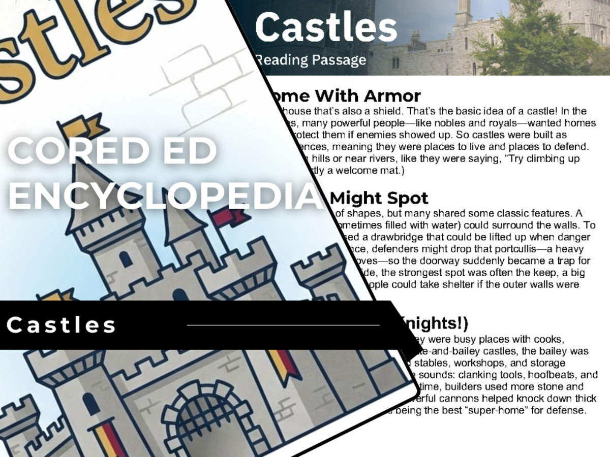 An educational teaching resource from Cored Education entitled Castles Reading Comprehension Passage - Cored Ed Encyclopedia downloadable at Teach Simple.