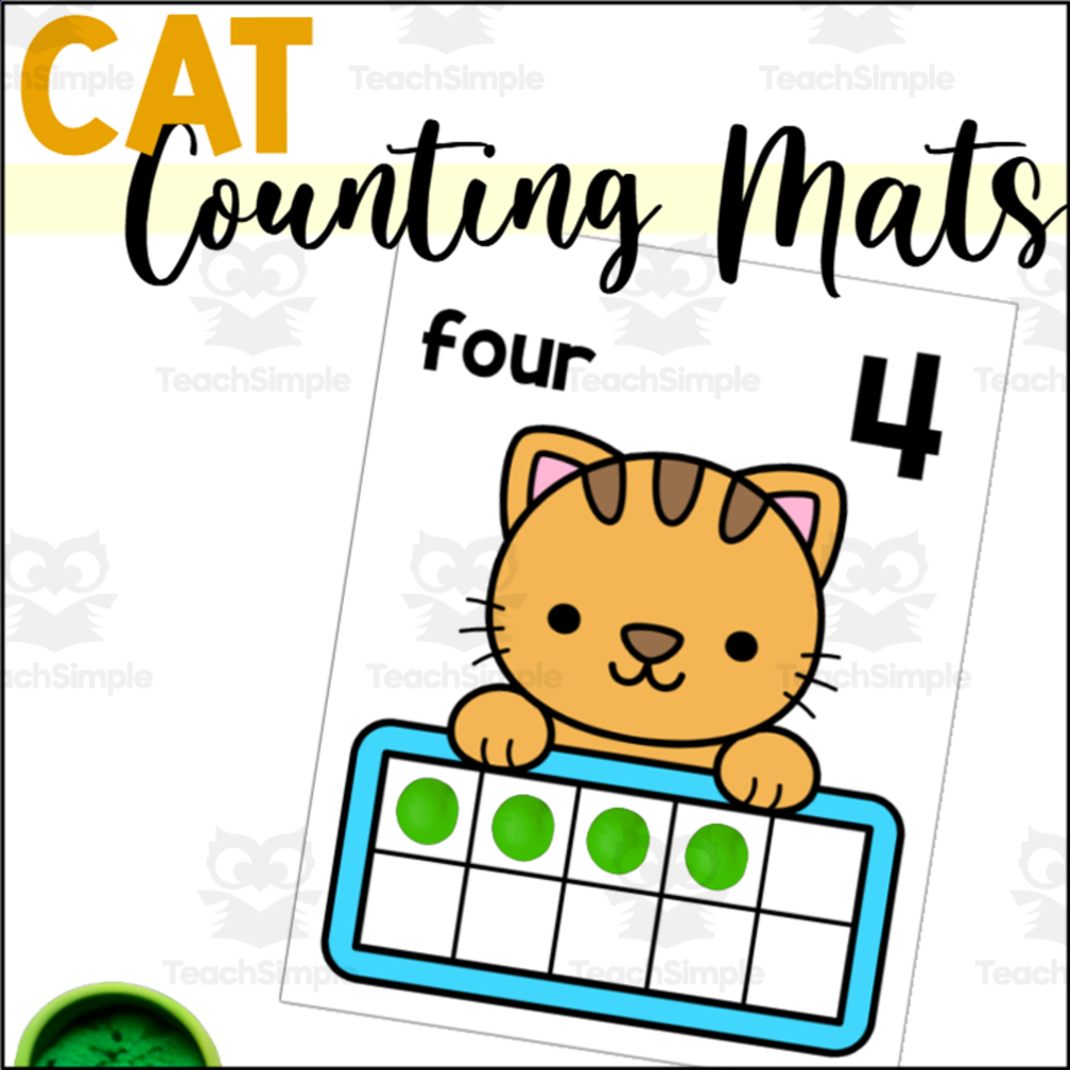 An educational teaching resource from The Connett Connection entitled Cat Counting Mats with Tens Frames downloadable at Teach Simple.