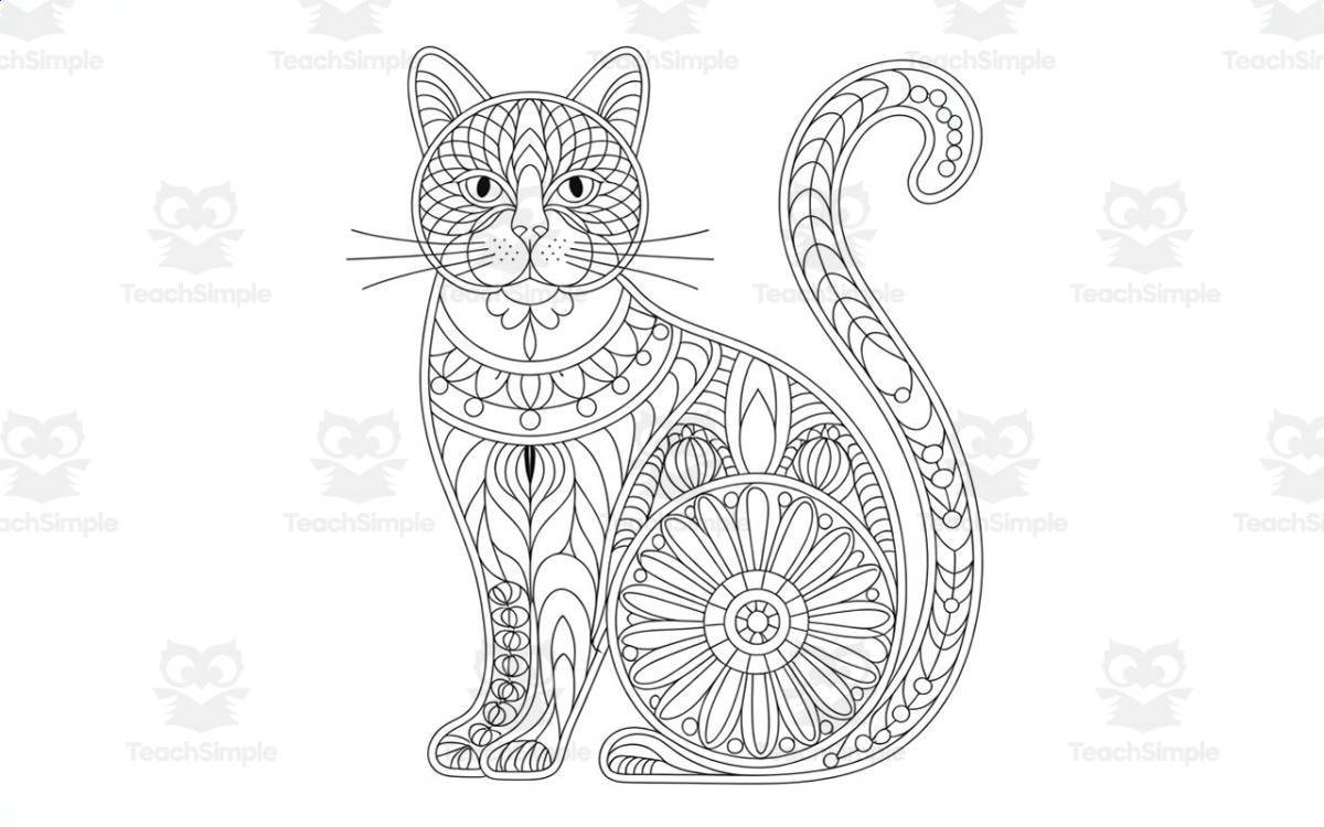 An educational teaching resource from Classsimple entitled Cat Mandala Coloring Page Worksheet activity downloadable at Teach Simple.