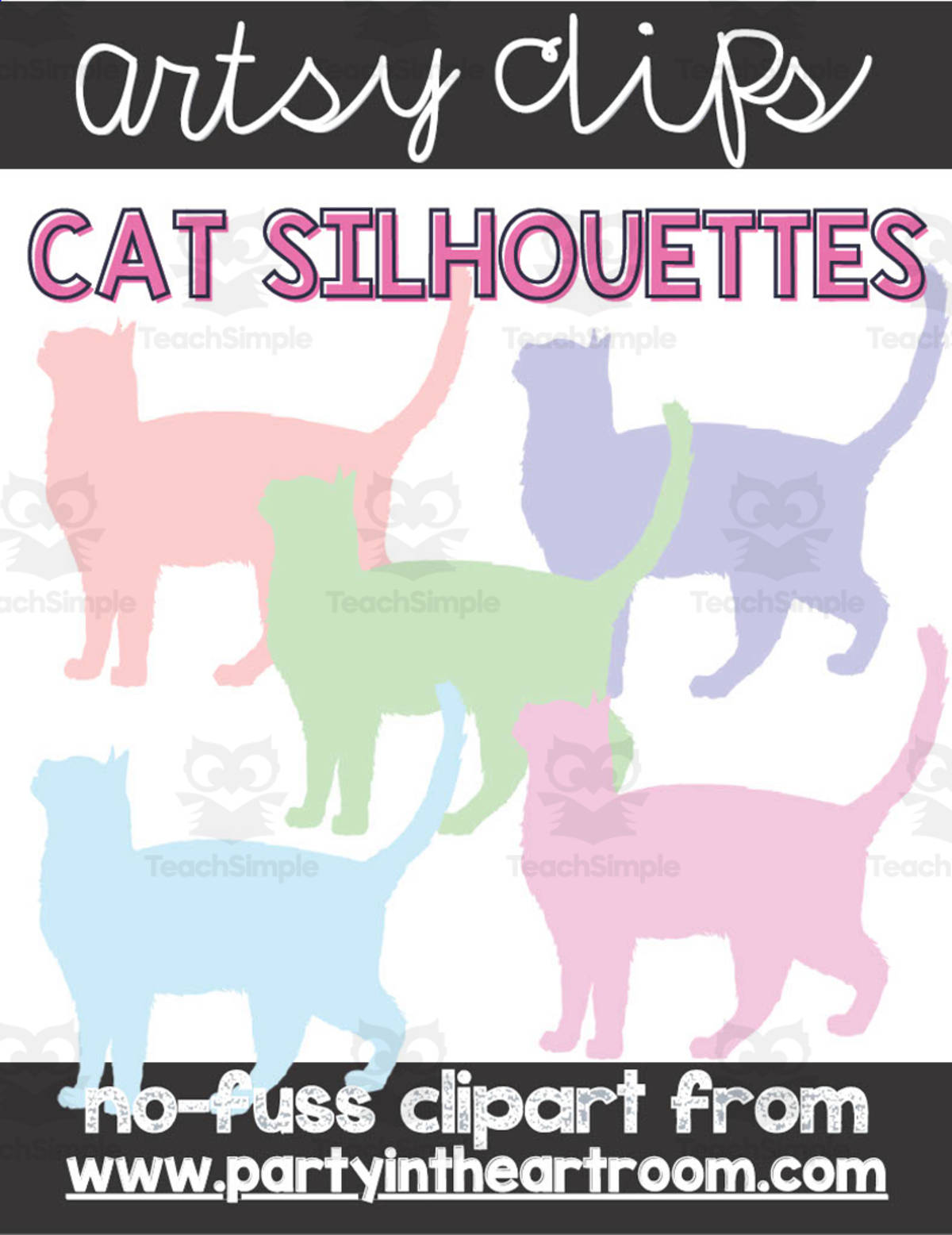 An educational teaching resource from Party in the Art Room - Arts & Crafts for Kids | Arts Integration entitled Cat Silhouettes Clipart downloadable at Teach Simple.