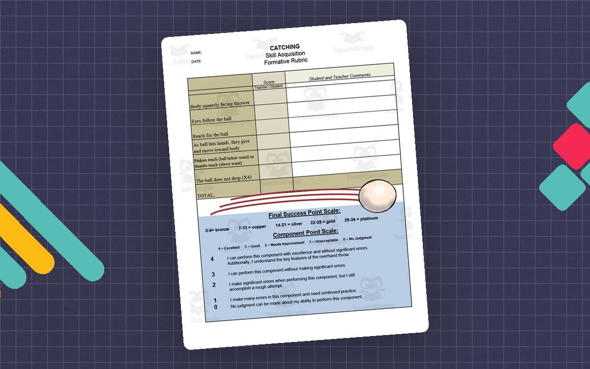 An educational teaching resource from Gems from the Gym entitled Catching Rubric downloadable at Teach Simple.