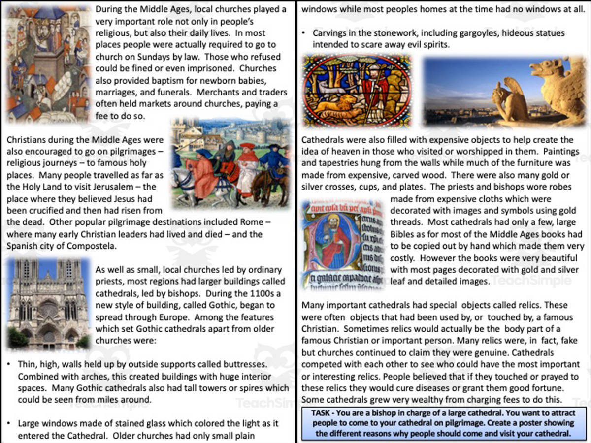 An educational teaching resource from Mr Gray History entitled Cathedrals of the Middle Ages downloadable at Teach Simple.