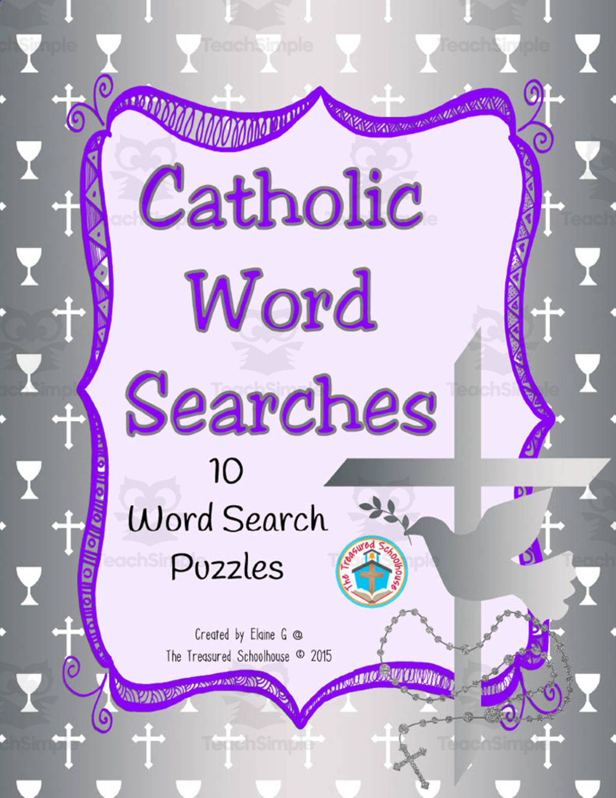 An educational teaching resource from The Treasured Schoolhouse entitled Catholic Word Searches – 10 Puzzles + Answer Keys downloadable at Teach Simple.