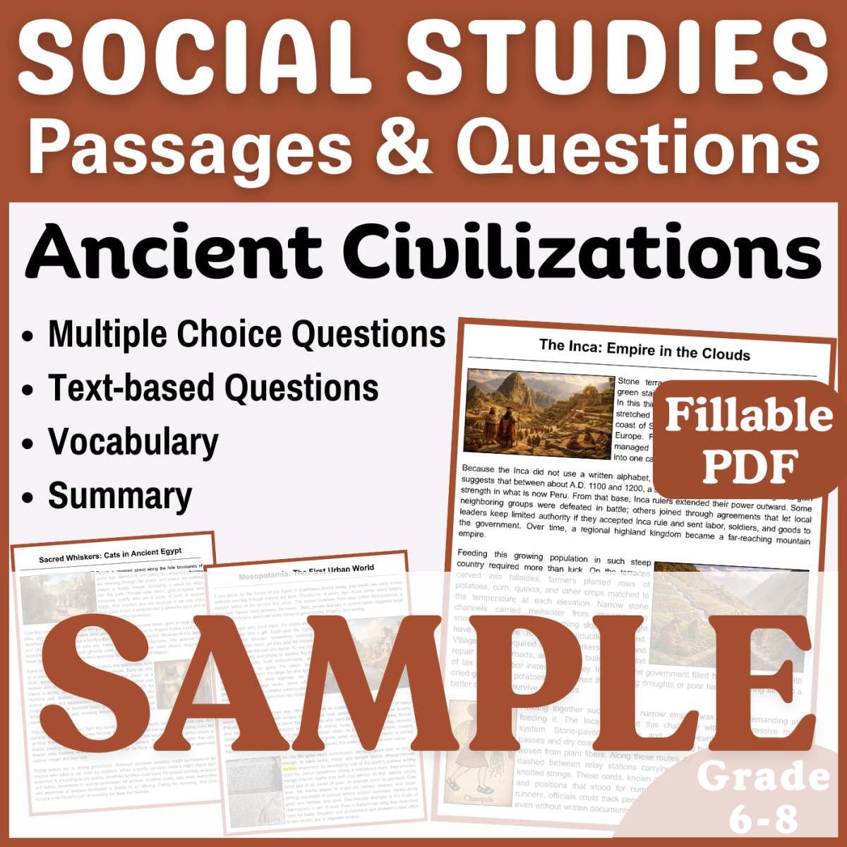 An educational teaching resource from CORED Education - Middle & High School entitled Cats in Ancient Egypt: SAMPLE Social Studies Passage (Fillable PDF) downloadable at Teach Simple.