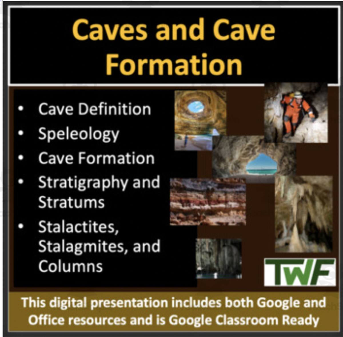An educational teaching resource from Teach With Fergy entitled Caves and Cave Formation - Lesson Bundle downloadable at Teach Simple.