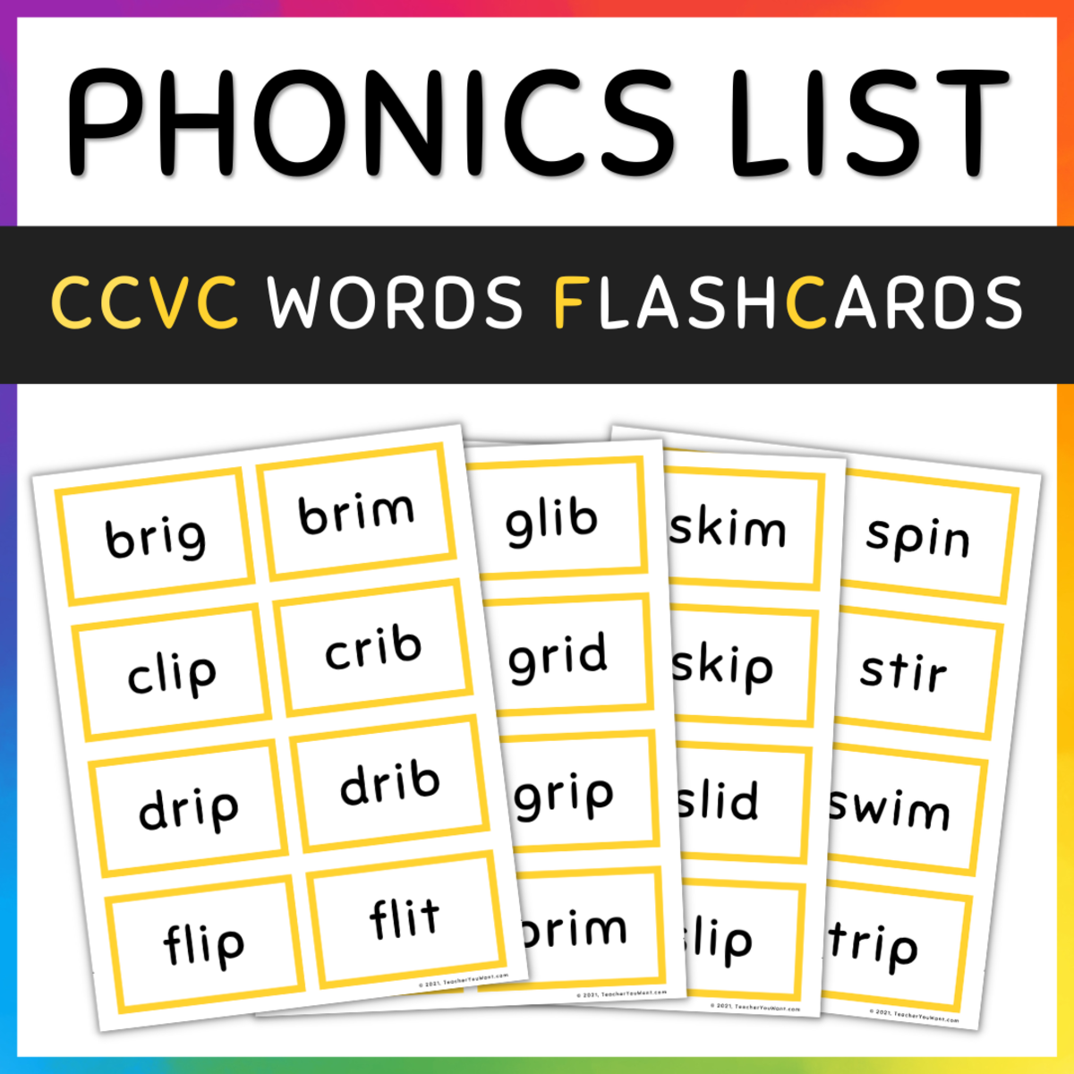 An educational teaching resource from TeacherYouWant entitled CCVC Words Flash Cards, Short Vowel I, SET 1 downloadable at Teach Simple.