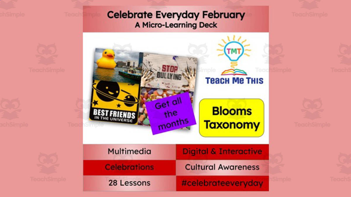 An educational teaching resource from Teach Me This entitled Celebrate Everyday February: A Micro-Learning Deck | Digital Mini Lessons downloadable at Teach Simple.
