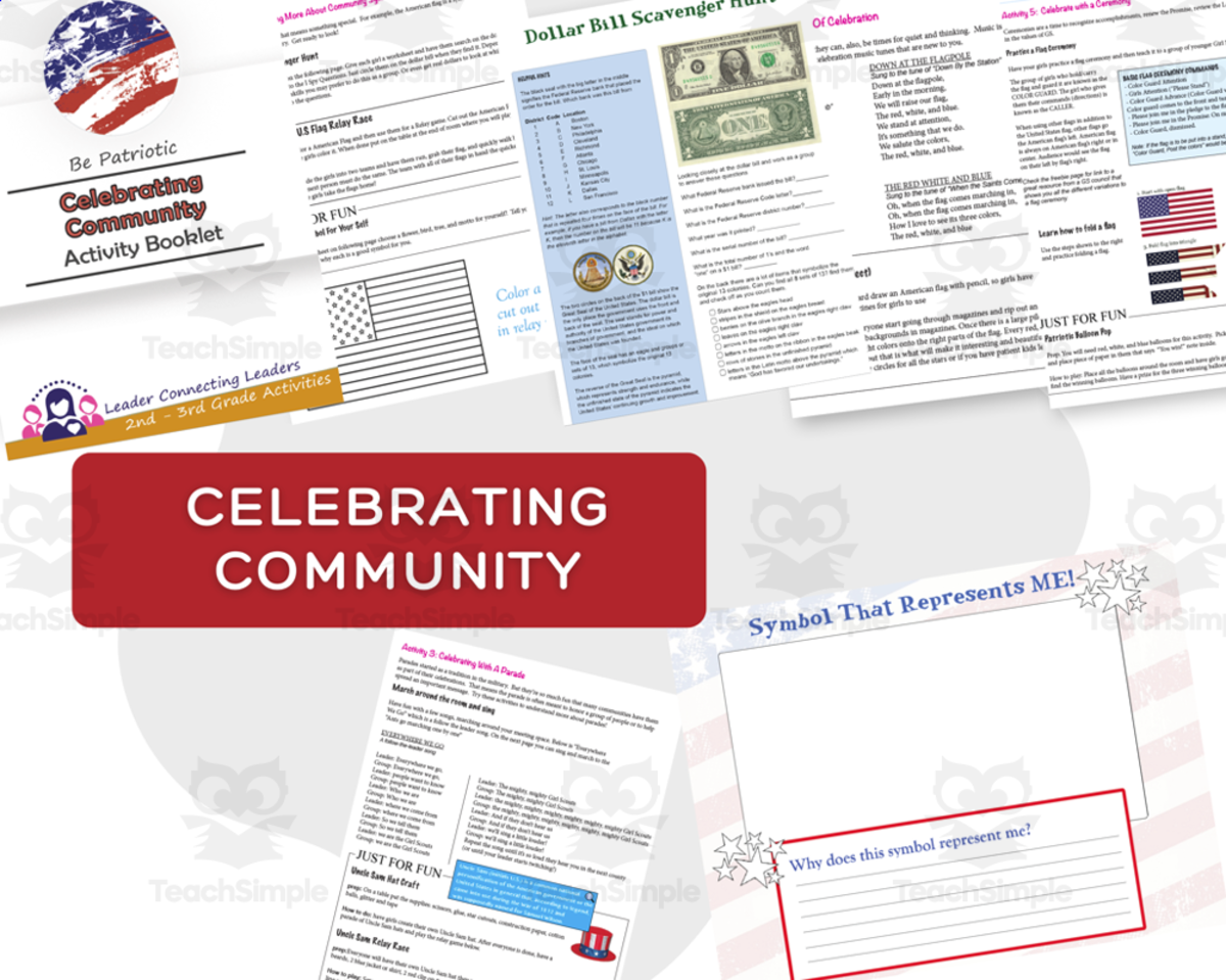 An educational teaching resource from Leader Connecting Leaders entitled Celebrating Community Activity Booklet - US Symbols, Songs and Flags downloadable at Teach Simple.