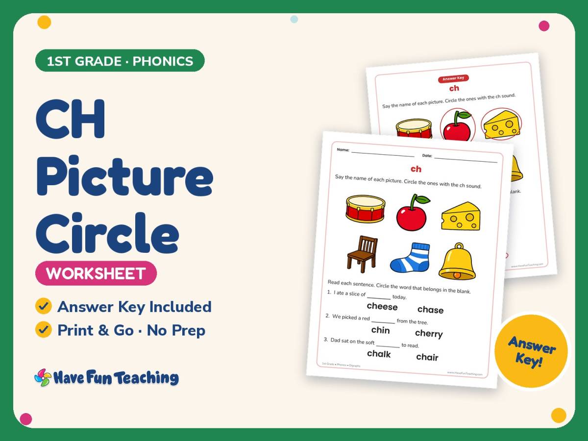 CH Picture Circle Worksheet – 1st Grade Consonants & Digraphs Practice preview