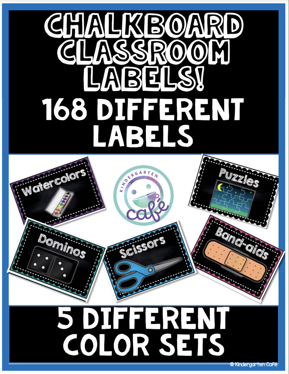 An educational teaching resource from Kindergarten Cafe entitled Chalkboard Classroom Labels downloadable at Teach Simple.