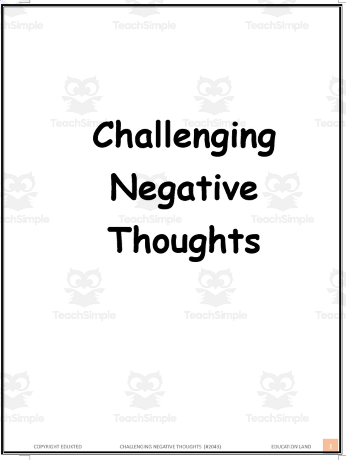 An educational teaching resource from Learn it ANY way entitled Challenging negative thoughts (#2043) downloadable at Teach Simple.