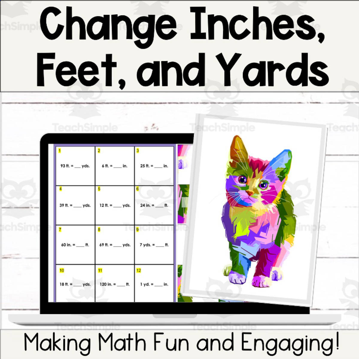 An educational teaching resource from Digitally Yours Shop entitled Change - Convert - Yards, Feet, and Inches - Customary - Activity downloadable at Teach Simple.