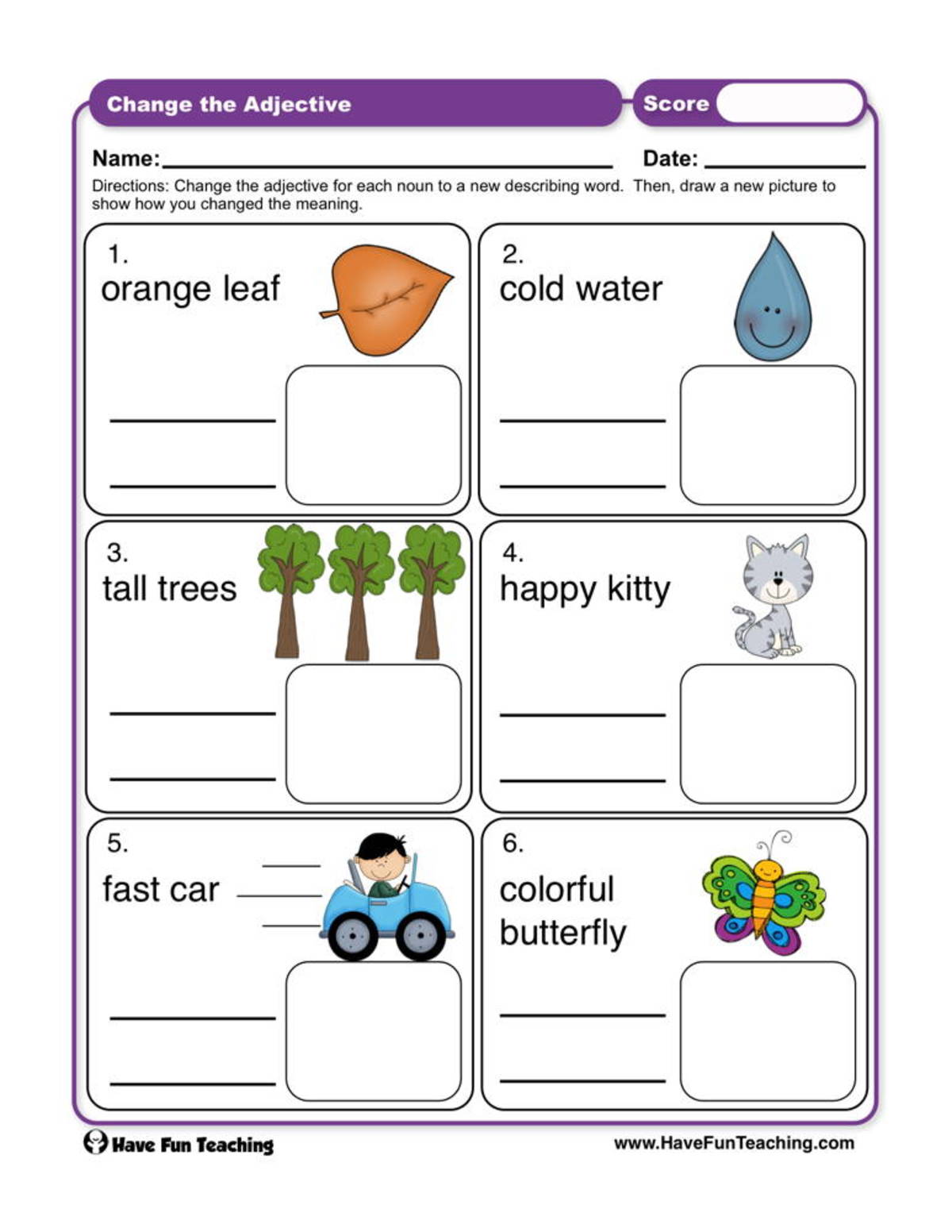 An educational teaching resource from Have Fun Teaching entitled Change the Adjective Worksheet downloadable at Teach Simple.