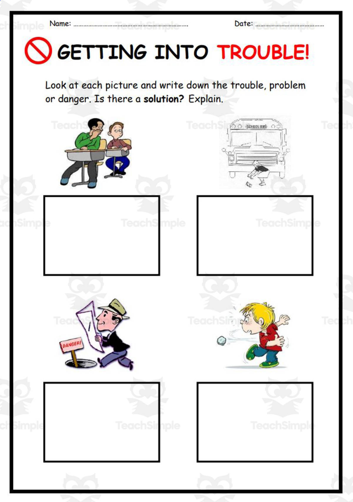 An educational teaching resource from Elementary Resources 4 U entitled Character Development: Getting into Trouble downloadable at Teach Simple.