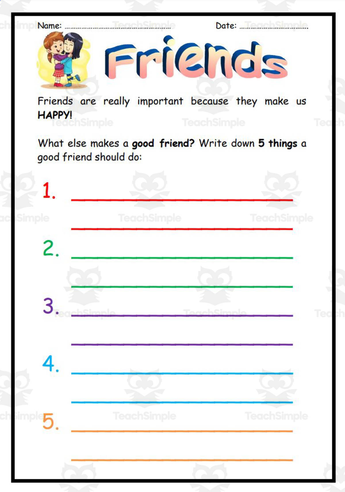 An educational teaching resource from Elementary Resources 4 U entitled Character Development: Importance of Friends downloadable at Teach Simple.
