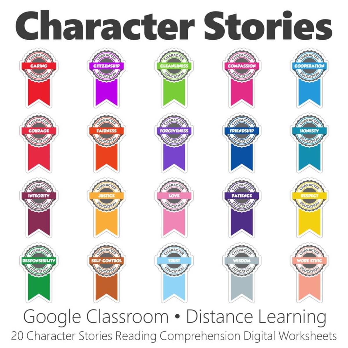 An educational teaching resource from Have Fun Teaching entitled Character Stories Reading Comprehension Digital Worksheet Collection downloadable at Teach Simple.